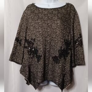 MING Women's Black/ Gold Top With Sequin Flowers. Size L